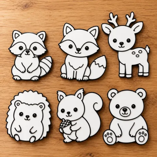 Six outlined woodland animal colouring cutouts
