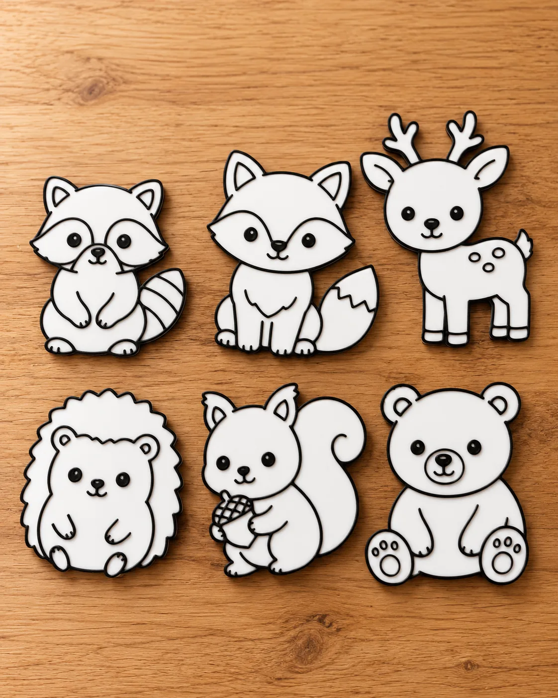 Six outlined woodland animal colouring cutouts