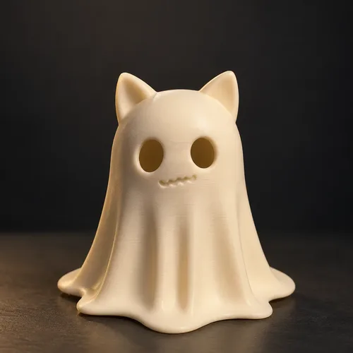 Cute white ghost cat figurine with pointed ears