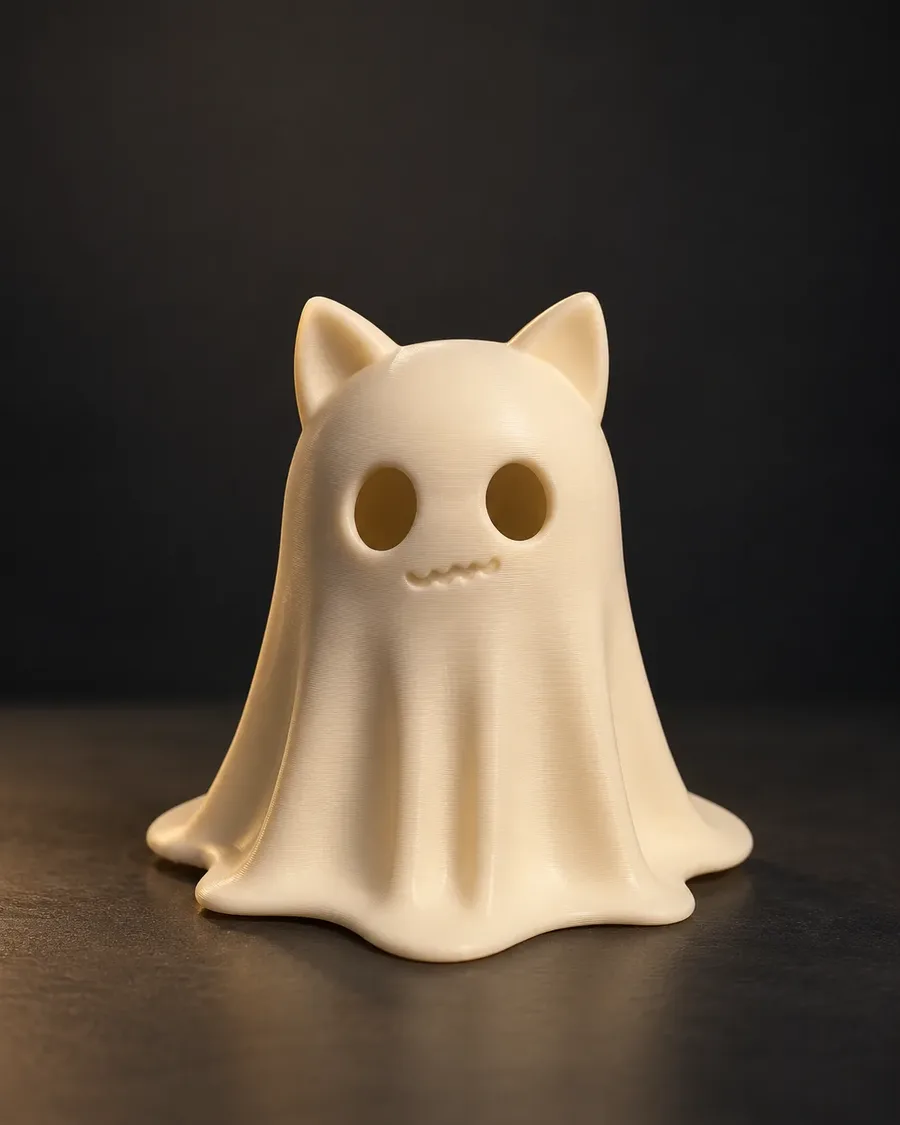 Cute white ghost cat figurine with pointed ears
